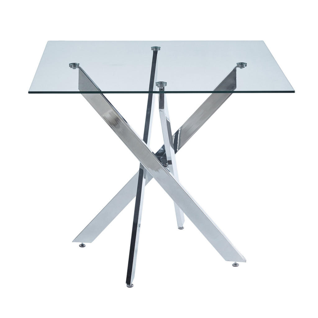 OKWISH JÍDELNÍ stůl 80/80/75 cm stříbrný ze skla a kovu s čtvercovou deskou