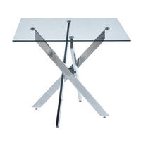 ESSTISCH 80/80/75 cm silber aus Glas mit Metallkreuzgestell - Silberfarben, Metall (80/80/75cm) - OKWISH