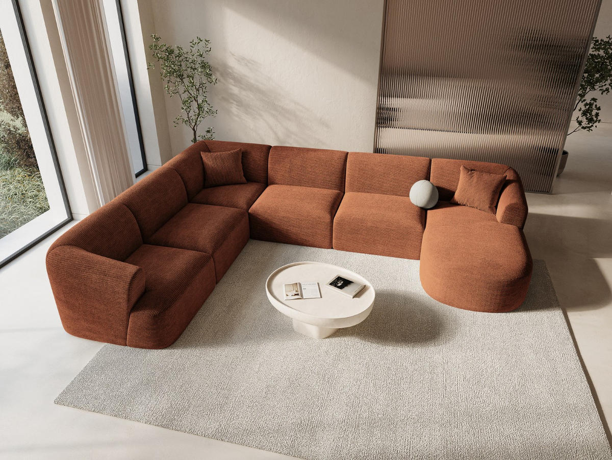 MODULARES-PANORAMASOFA links Campi aus Cord terrakotta 7 Sitzplätze - Terracotta, Textil (255/70/330cm) - Cosmopolitan Design