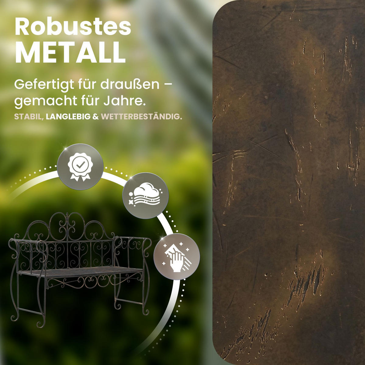 GARTENBANK 128/46 cm Metall Bronze - Bronzefarben, Metall (128/94/46cm) - CLP