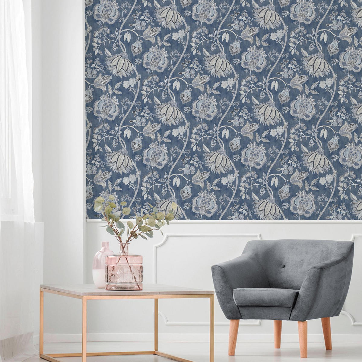 TAPETE Blumen 53 cm x 10 m - Blau, Papier (53/1000cm) - Sanders & Sanders