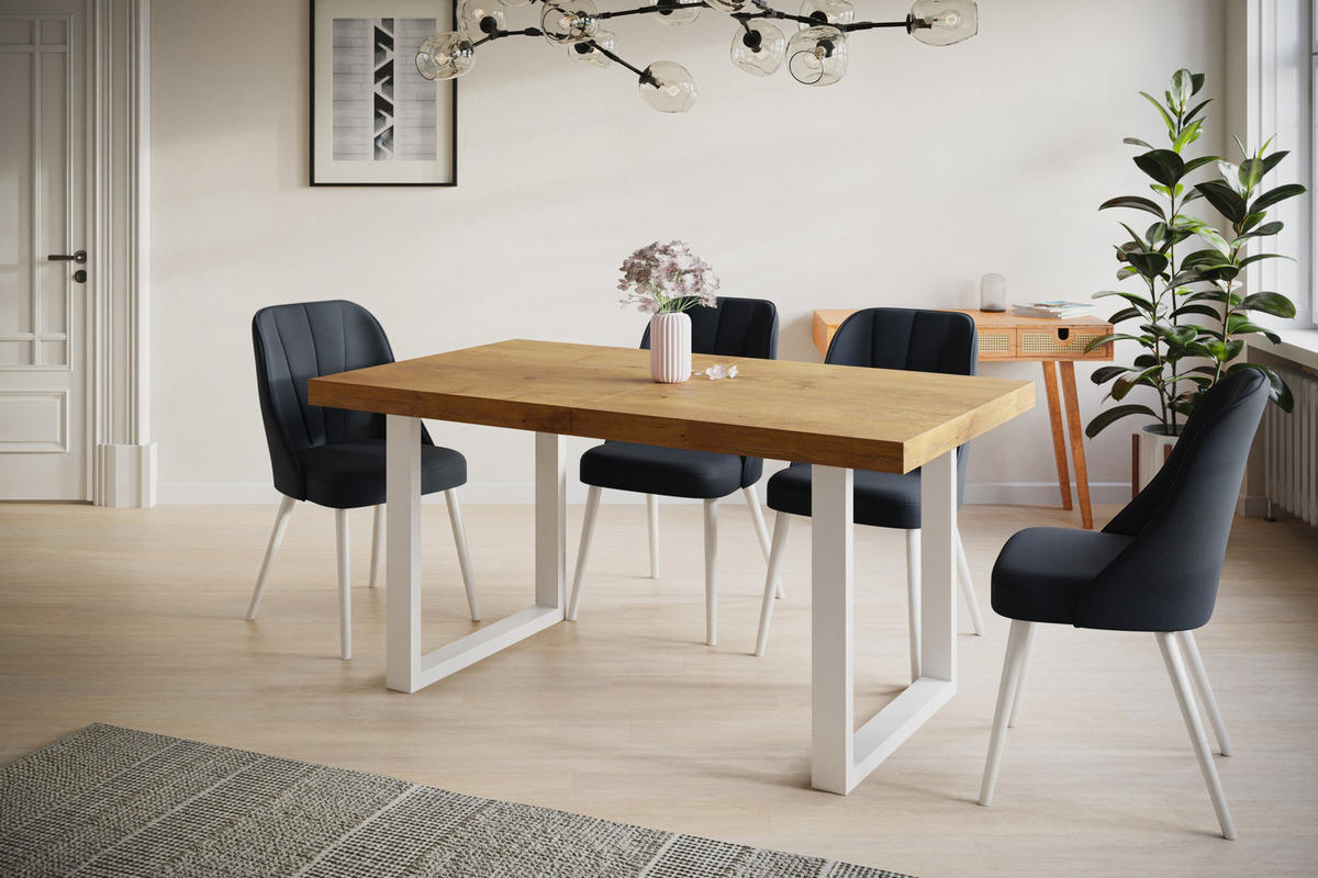 ESSZIMMERTISCH LOFT-U 160X90X77 cm, Farbe: LANCELOT, mit Metallbeinen in Farbe Weiß - Beige/Weiß, Holzwerkstoff (160/90/77cm) - Alpi-Möbel