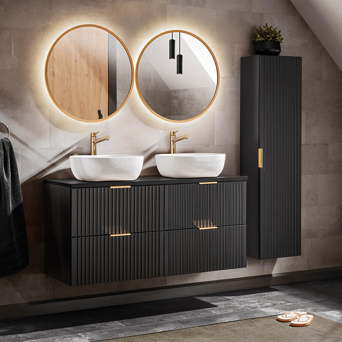 BADMÖBEL 120.8cm Adriel 2er-Set Mattschwarz - Schwarz, Holzwerkstoff (120.8/59/46cm) - Petits-meubles