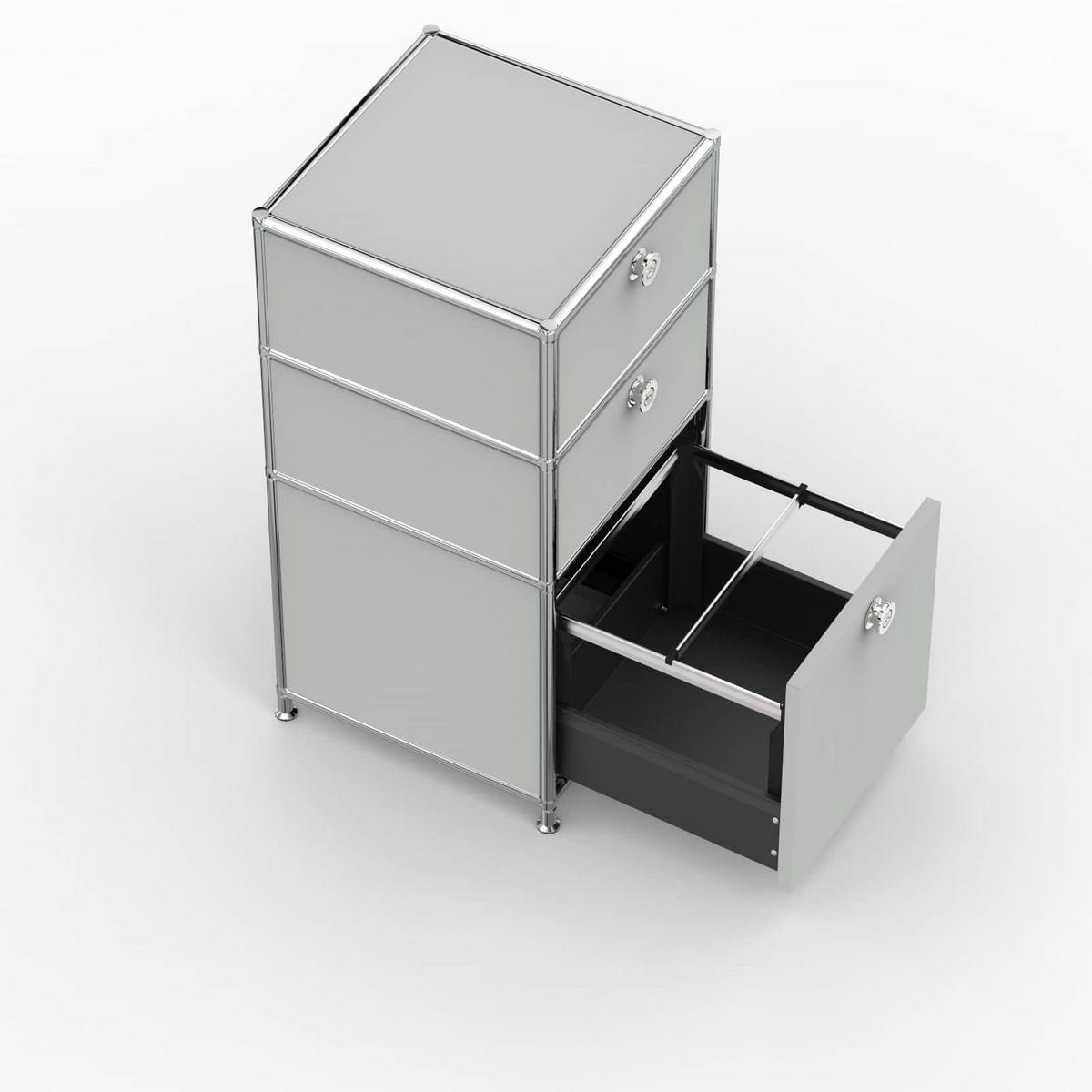 BÜRO-STANDCONTAINER, Metall, 40cm, 2 Schubladen + 1 Hängeregistratur, Lichtgrau - Chromfarben/Silberfarben, Metall (40/82.4/39.7cm) - Versee