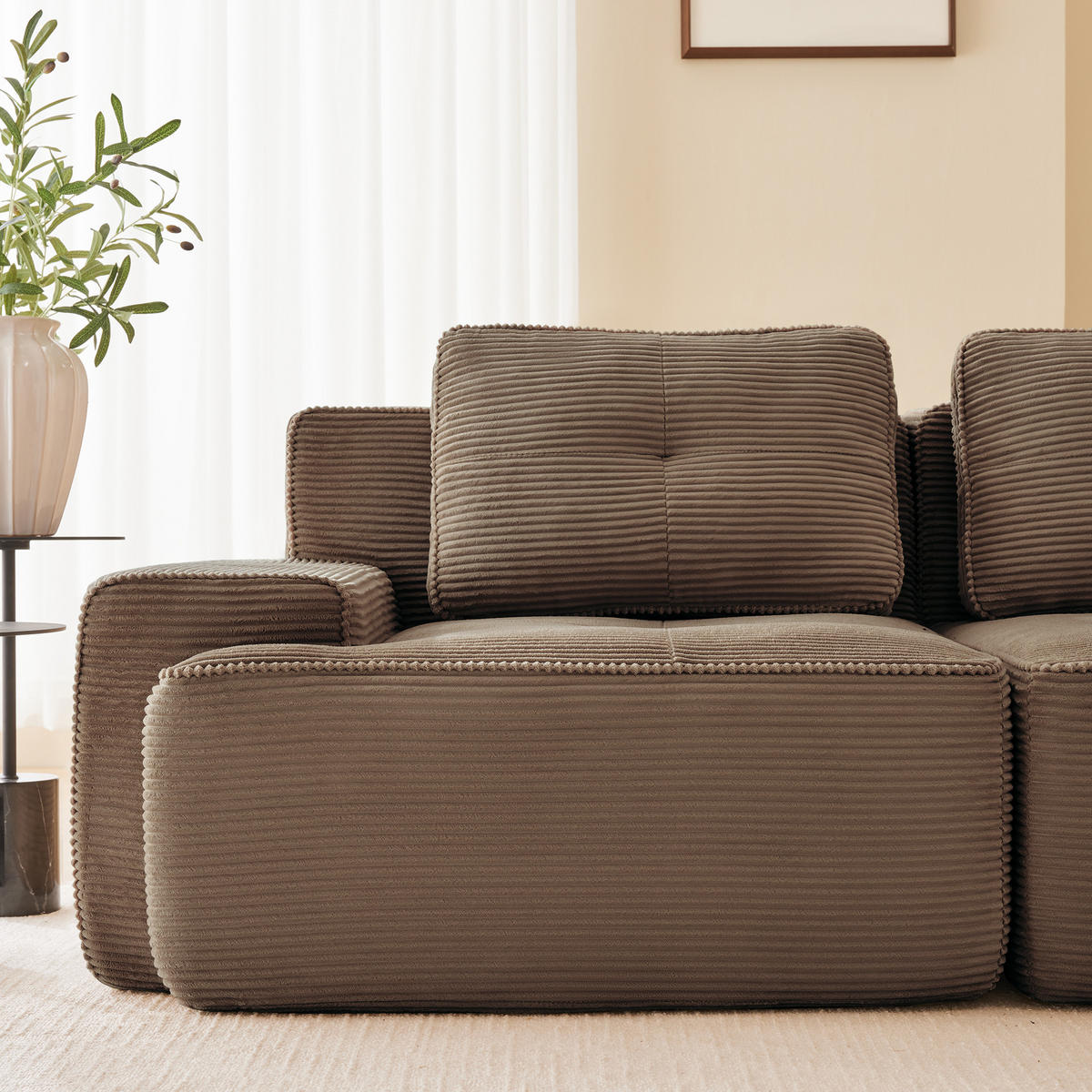 3-SITZER Sofa 177x104x69 cm aus Cordstoff rahmenlos modular, braun - Braun, Textil (104/69/177cm)