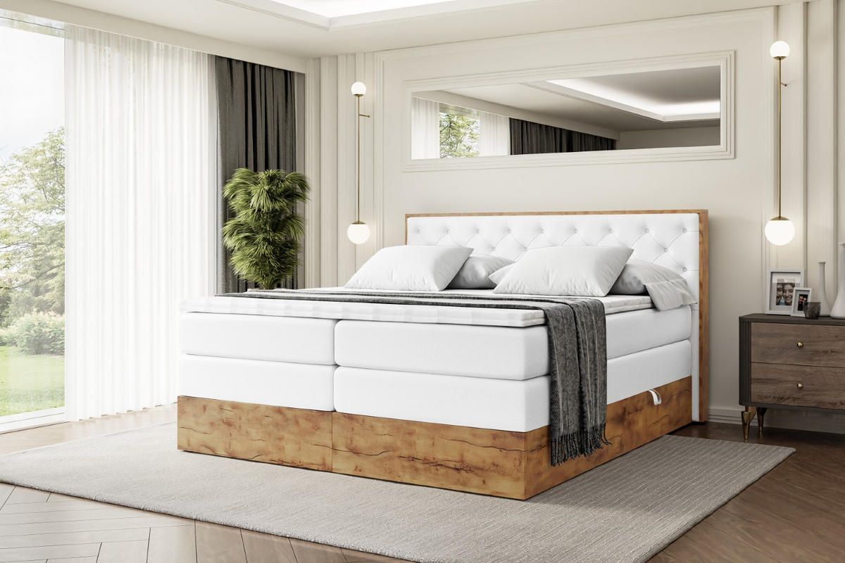 BOXSPRINGBETT mit Matratze H3|H4 und Lattenrost - LOLLI3 KING-160x200 - Weiß - Weiß, Holzwerkstoff (160/200cm) - ALTDECOR