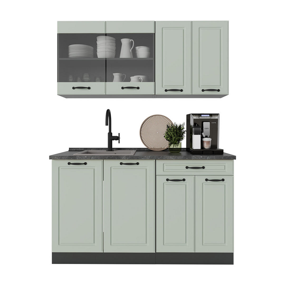 SINGLEKÜCHE R-Line, Mint Landhaus/Anthrazit, 140 cm Arbeitsplatte Goldkraft Eiche - Anthrazit/Grün, Holzwerkstoff (140/81.6/60cm) - Vicco