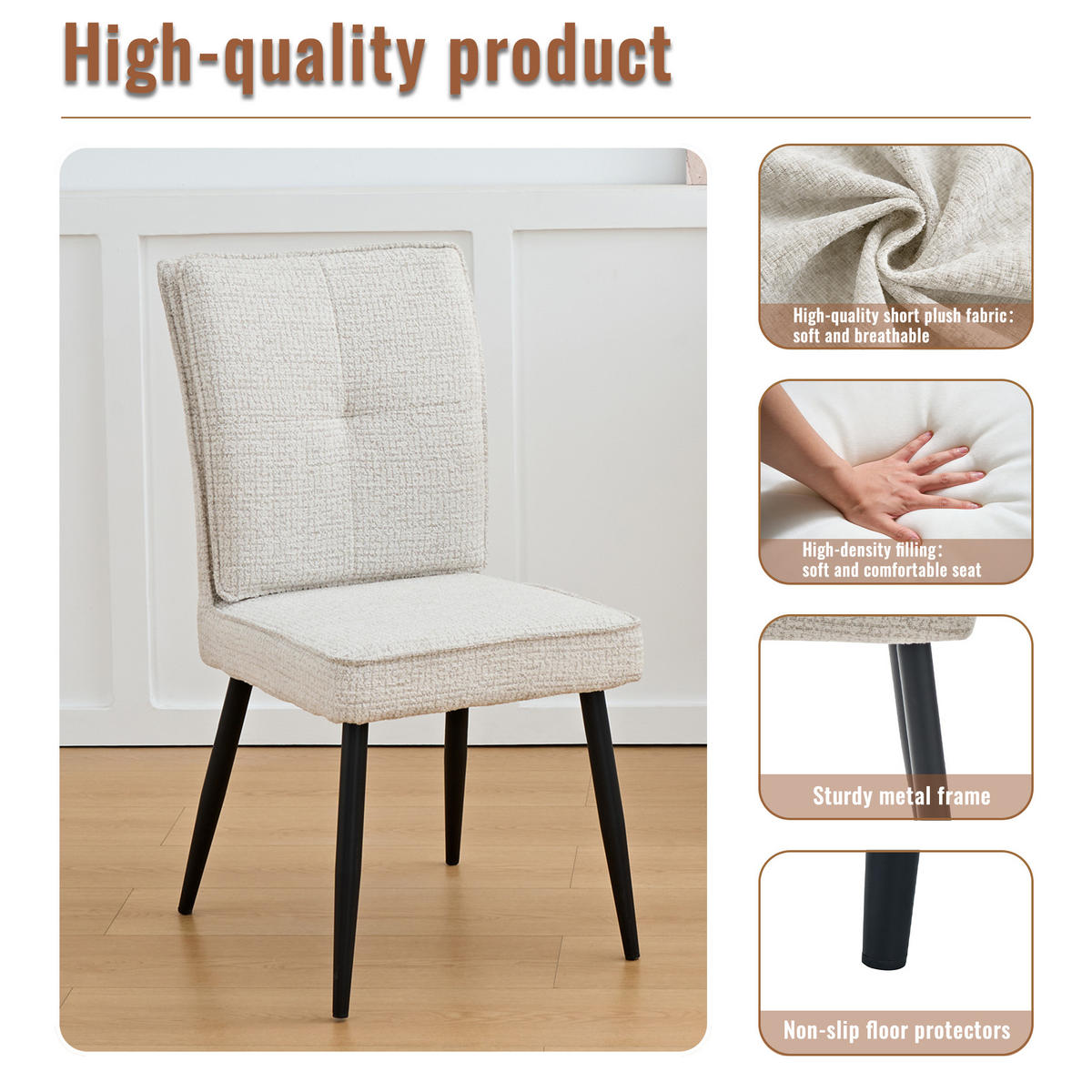 STUHL gepolstert mit Samtbezug Weiß 41x44x90.5 cm Metall 2er-Set - Weiß, Metall (41/90.5/44cm) - SONNENH