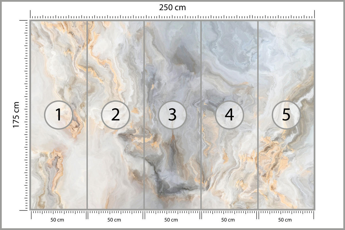 FOTOTAPETE für Küche Grauer Marmor Imitation Gold Adern 250x175 - Beige/Goldfarben, Papier (250/175cm) - Muralo