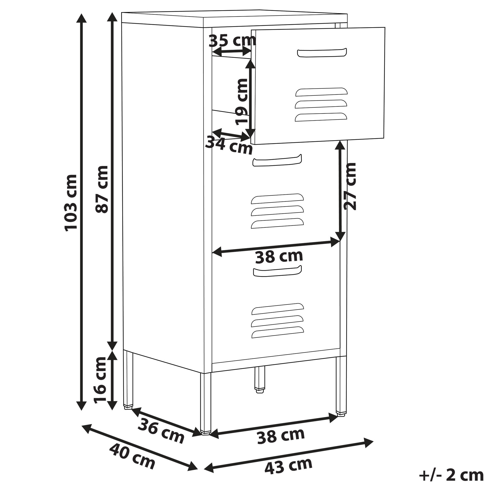 Thumbnail - Beliani Aktenschrank, Weiß, Metall, 3 Schubladen, 43x103x40 cm, Arbeitszimmer, Aktenschränke