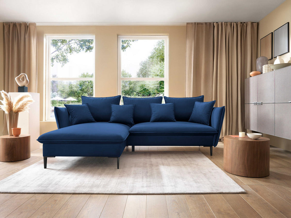 ECKSOFA Flavio mit Schlaffunktion, Bettkasten 260 cm, Links, Dunkelblau - Dunkelblau, Holz (258/167cm) - Emporius