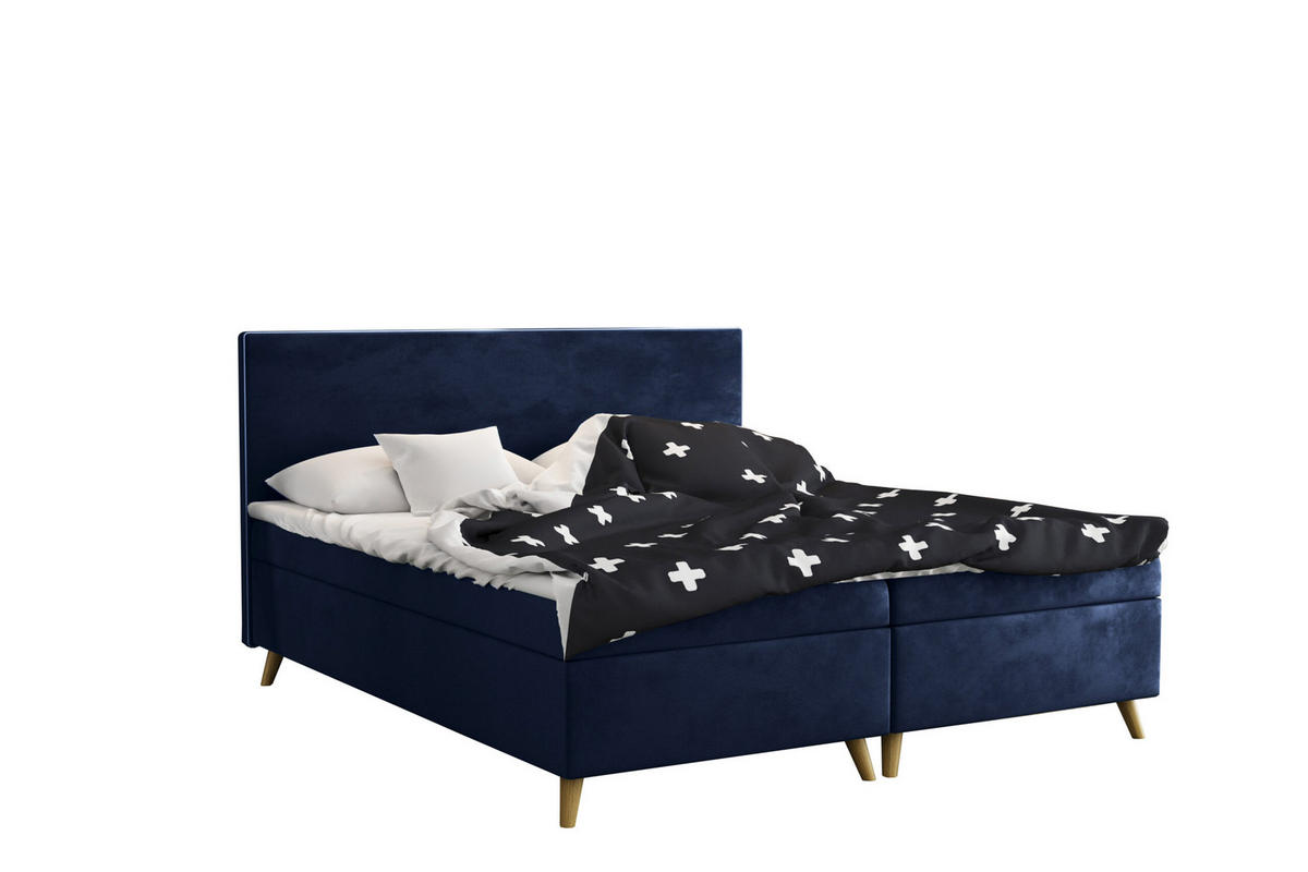 BOXBETT Mit Bettkasten Matratze + Topper BELLA Stoff Riviera Blau 140x200 cm H3-Bonell - Blau, Holz (140/200cm) - Kaiser Möbel