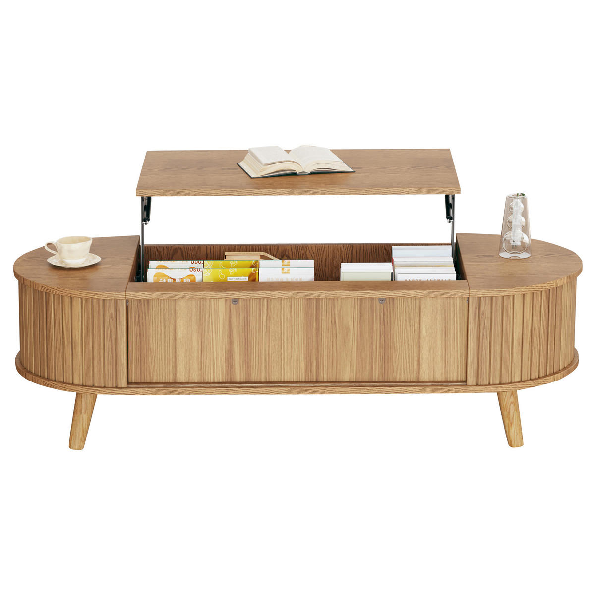 COUCHTISCH 120/50/39,5 cm höhenverstellbar aus MDF mit verstecktem Stauraum und Rollladentüren, Natur - Naturfarben, Holzwerkstoff (120/50/39.5cm) - Redom