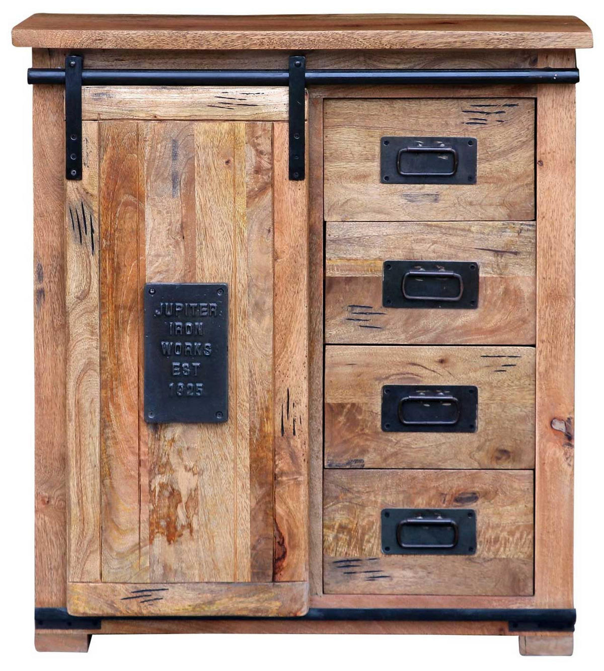 KOMMODE Florenz 90x45x100 cm massives Mangoholz - Schwarz/Braun, Holz (90/100/45cm) - Mr. Deko