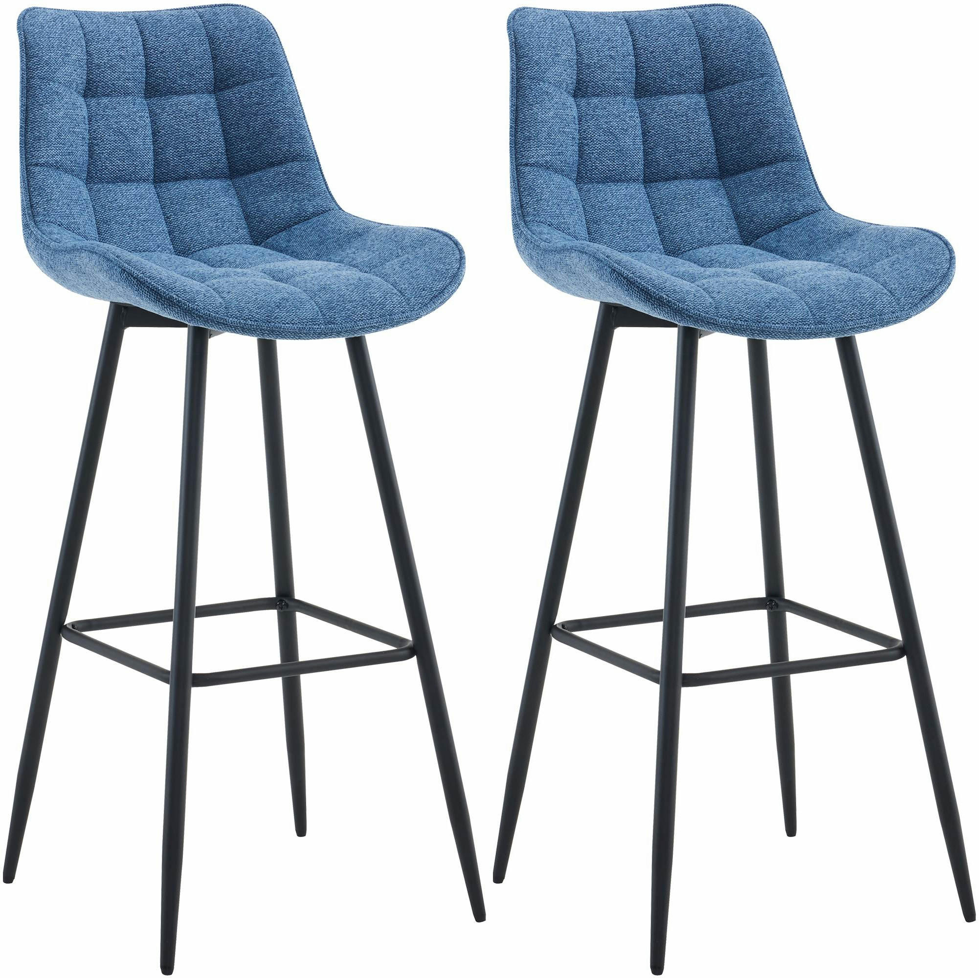 BARHOCKER 2er Set Stoff blau - Blau/Schwarz, Textil/Metall (47/106/52cm) - CLP
