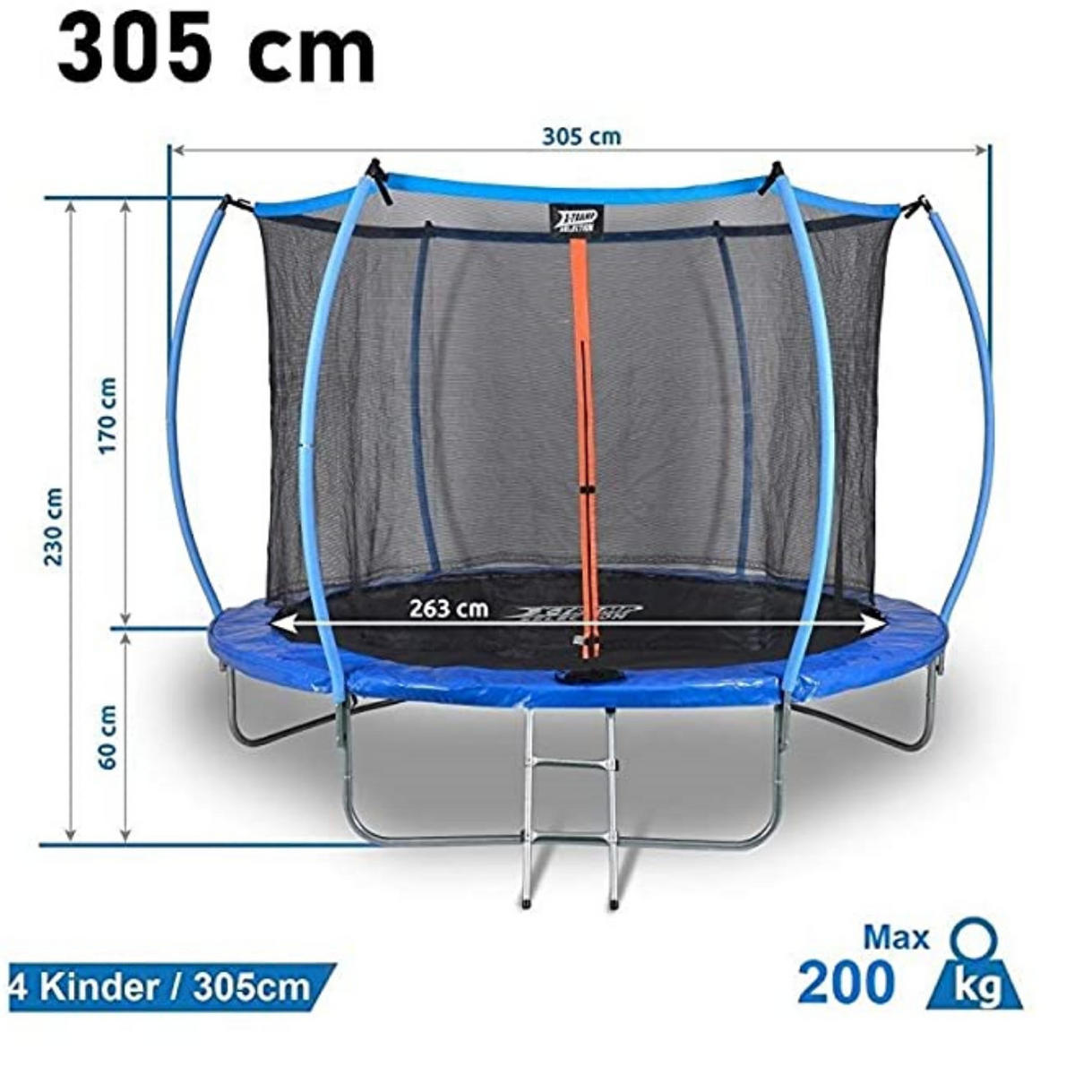 TRAMPOLIN Outdoor Blau Ø 305 cm, Sicherheitsnetz, Gartentrampolin, Kindertrampolin, Komplettset, Sprungmatte, Stahlrahmen, wetterfest, Freizeitspaß - Blau, Metall (305/305cm) - Dunlop