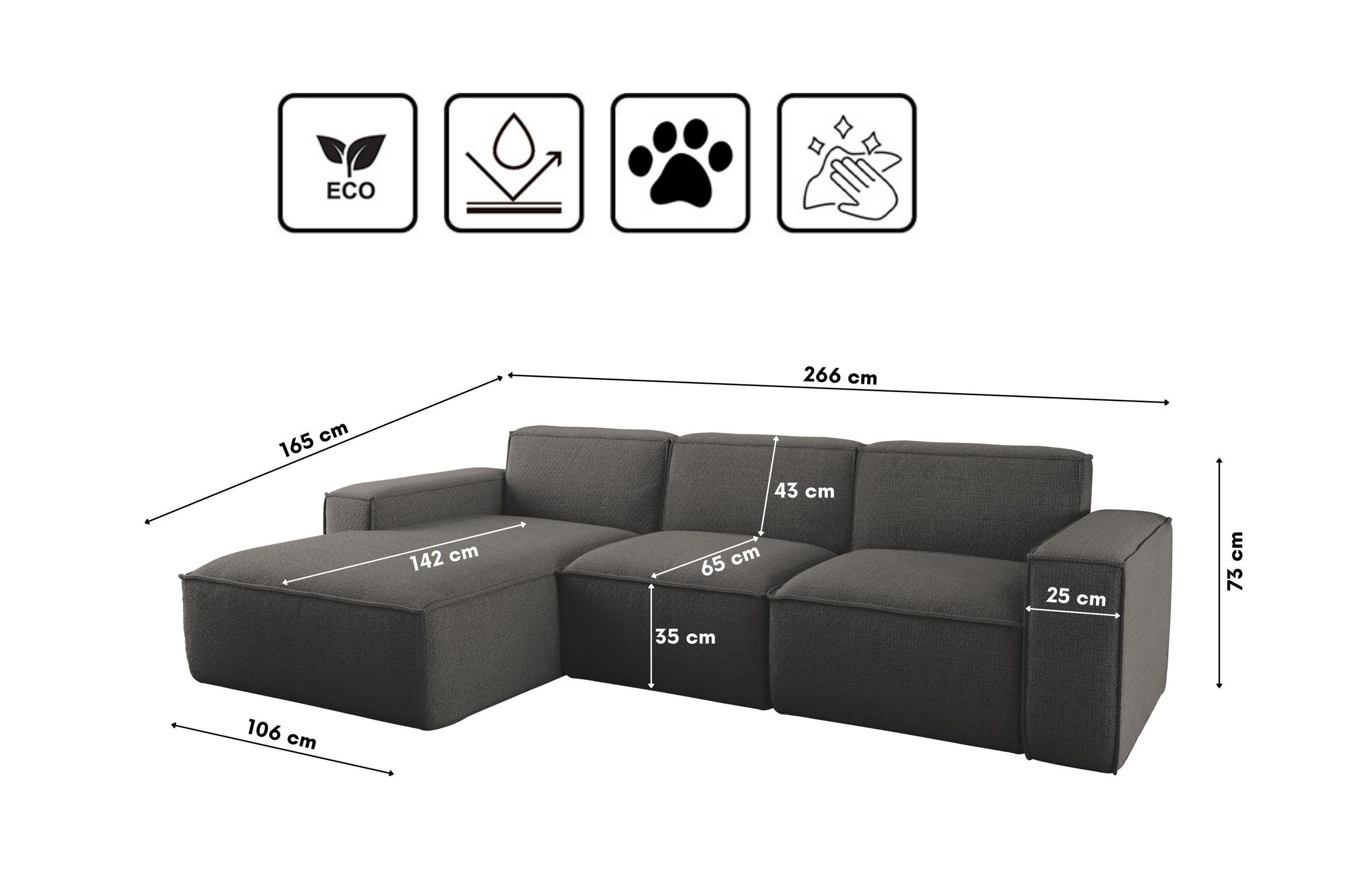 Thumbnail - Kaiser Möbel Ecksofa, Anthrazit, Holz, Füllung: Komfortschaum, L-Form,L-Form, 266x165 cm, Wohnzimmer, Sofas & Couches, W...