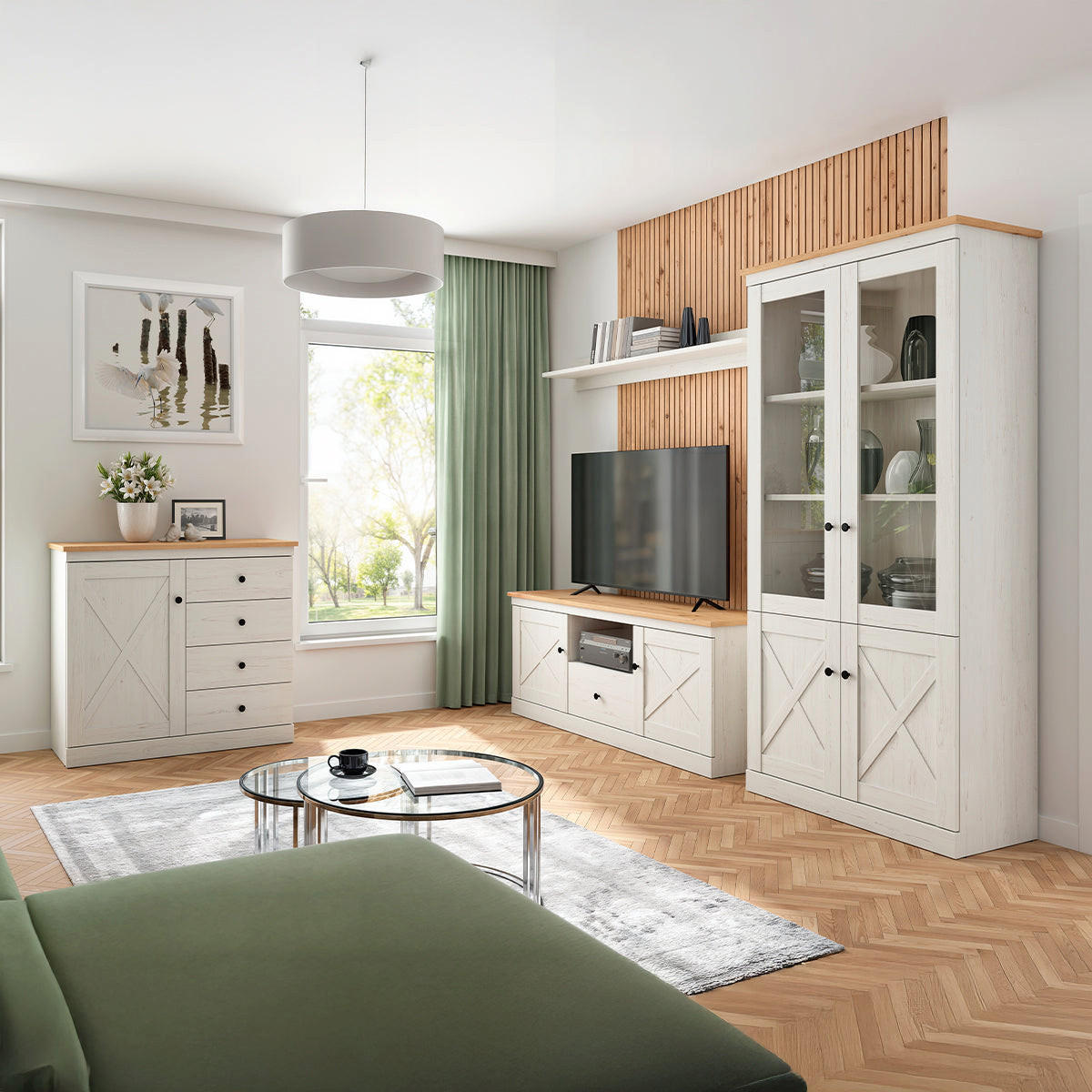 TV STOLÍK Victoria Biela a drevo - biela, kompozitné drevo (153/63/43cm) - Petits-meubles