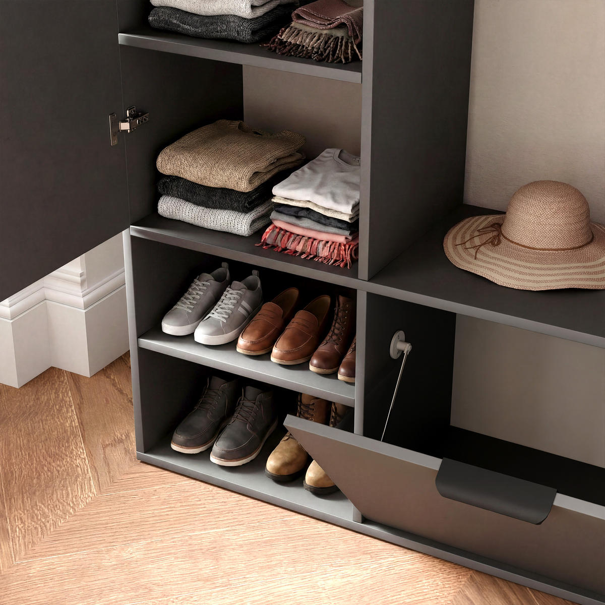 GARDEROBE mit Spiegel ELIOR - Grau, Holz (100/189.4/33cm) - Idohome