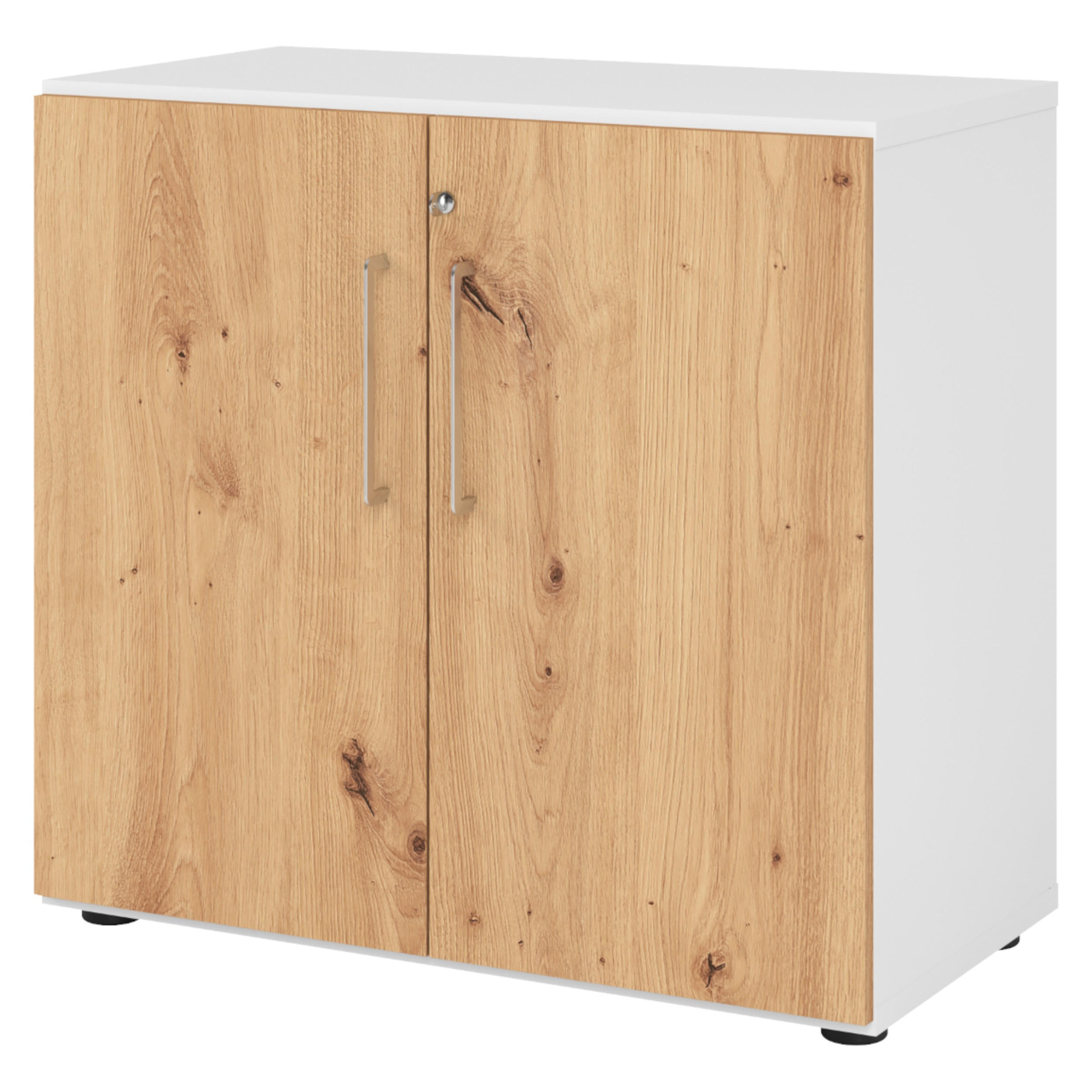 bümö Aktenschrank Weiß, Wildeiche 80x74.8x42 cm