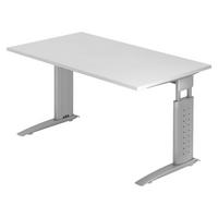 SCHREIBTISCH Serie-U 80/140/74 cm in Weiß/Silberfarbengrau - Silberfarben/Weiß, Holzwerkstoff (80/140/74cm) - bümö