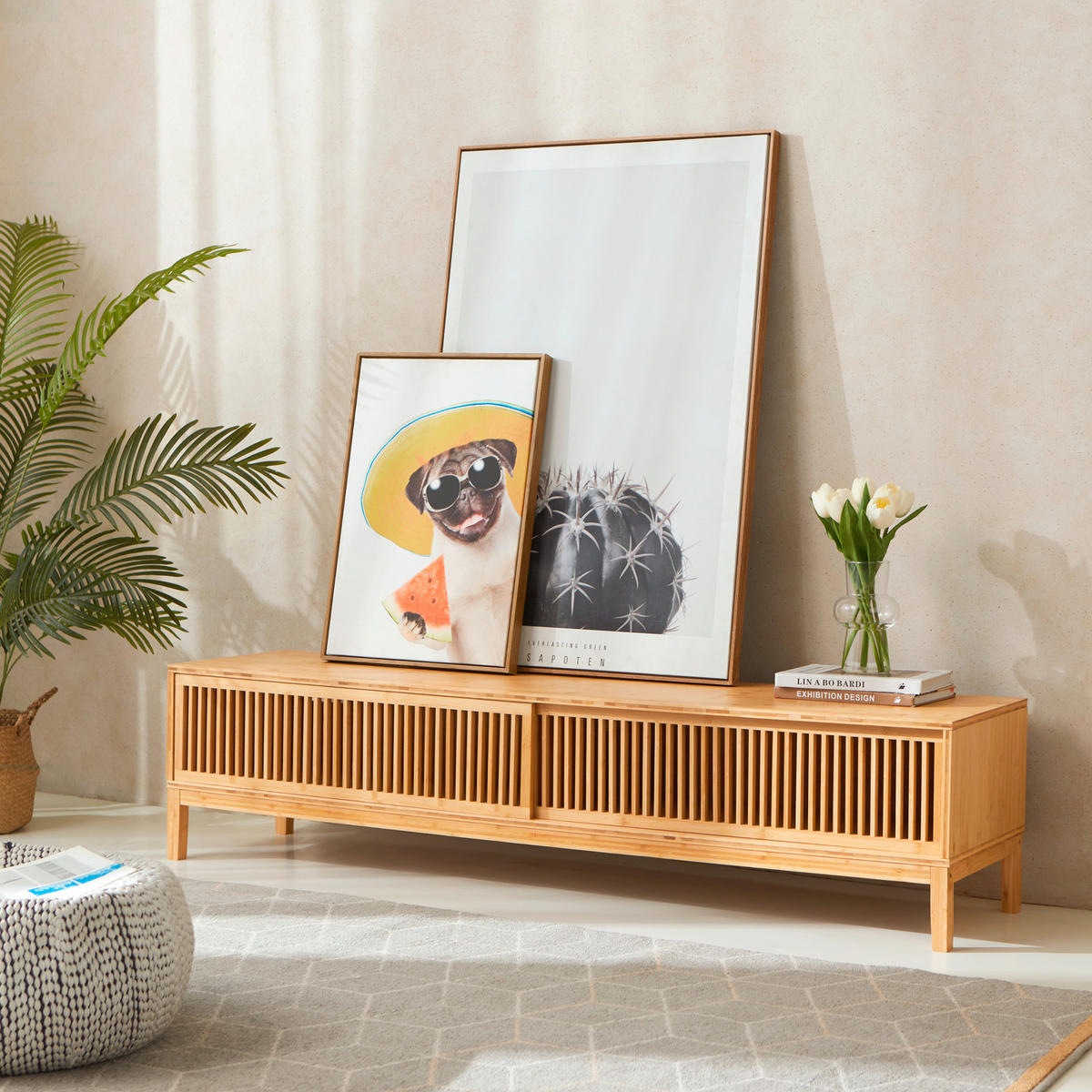 LOWBOARD Videbæk - Naturfarben, Holz (140/38/40cm) - [en.casa]