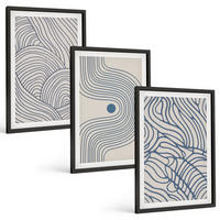 BILDER SET 3er Set - 40x60 cm Schwarzer Rahmen - Abstrakte Linien, Wellenformen - Schwarz, Kunststoff (40/60cm) - TULUP