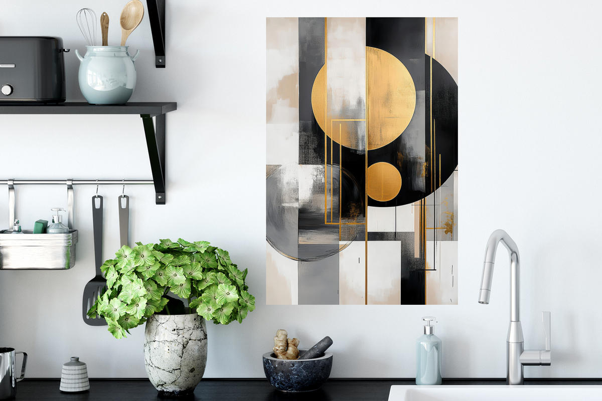 WANDTATTOO Abstrakt - Gold - Silber - Formen - Ästhetisch - Modern 40x60 cm - Goldfarben, Kunststoff (40/60/0.1cm) - MuchoWow