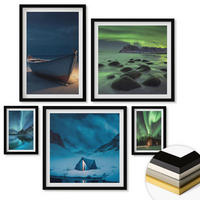WANDBILDER 5er-Set - 50x50 cm & 20x30 cm & 40x60 cm Schwarzer Rahmen - Winterlandschaften, Nordlichter, Berge - Schwarz, Kunststoff (40/60cm) - ArtPrintCave