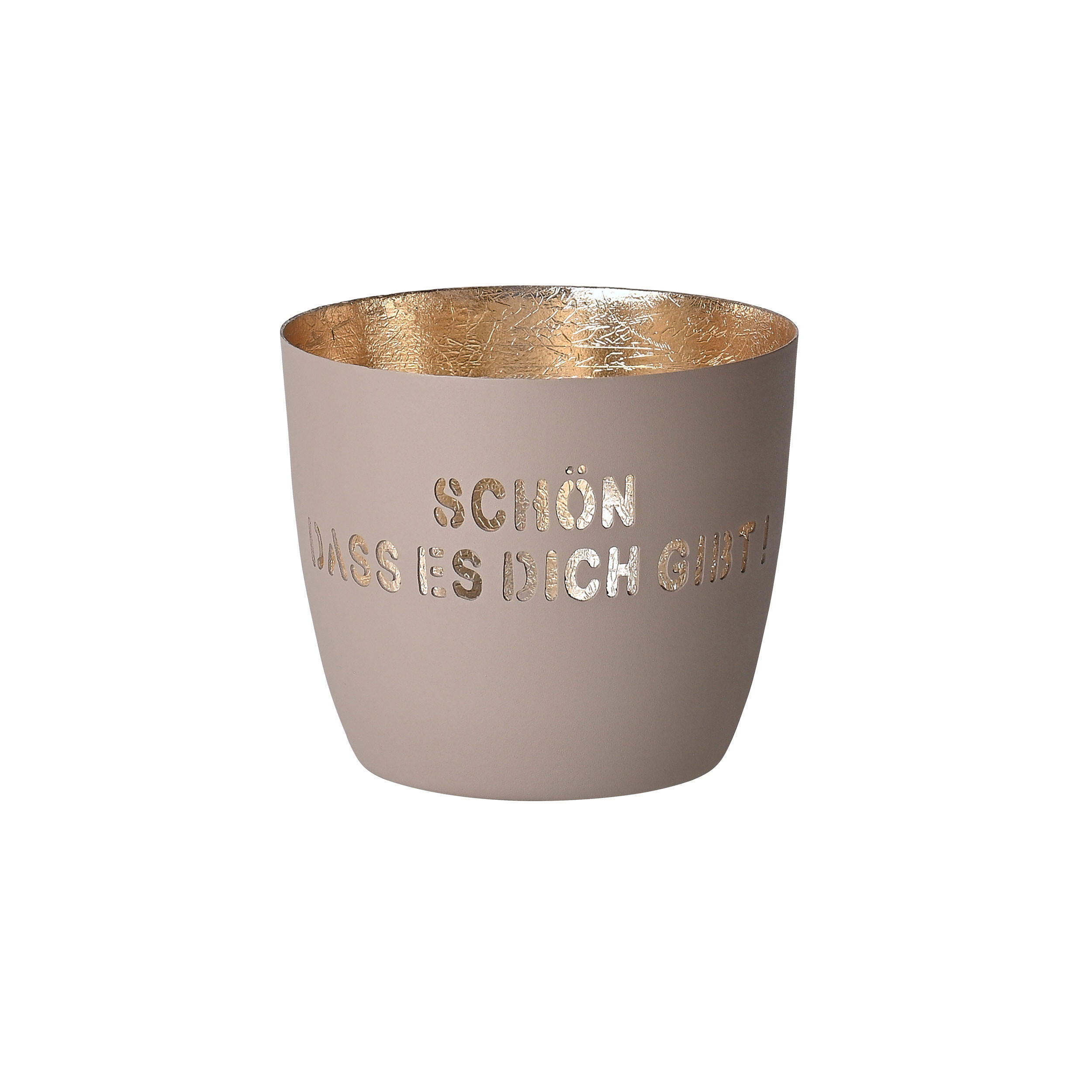 TEELICHTHALTER Madras Schön dass es Dich gibt M, Eisen, Sandstone, Gold, 8.5 cm - Beige, Metall (9cm) - Gift Company