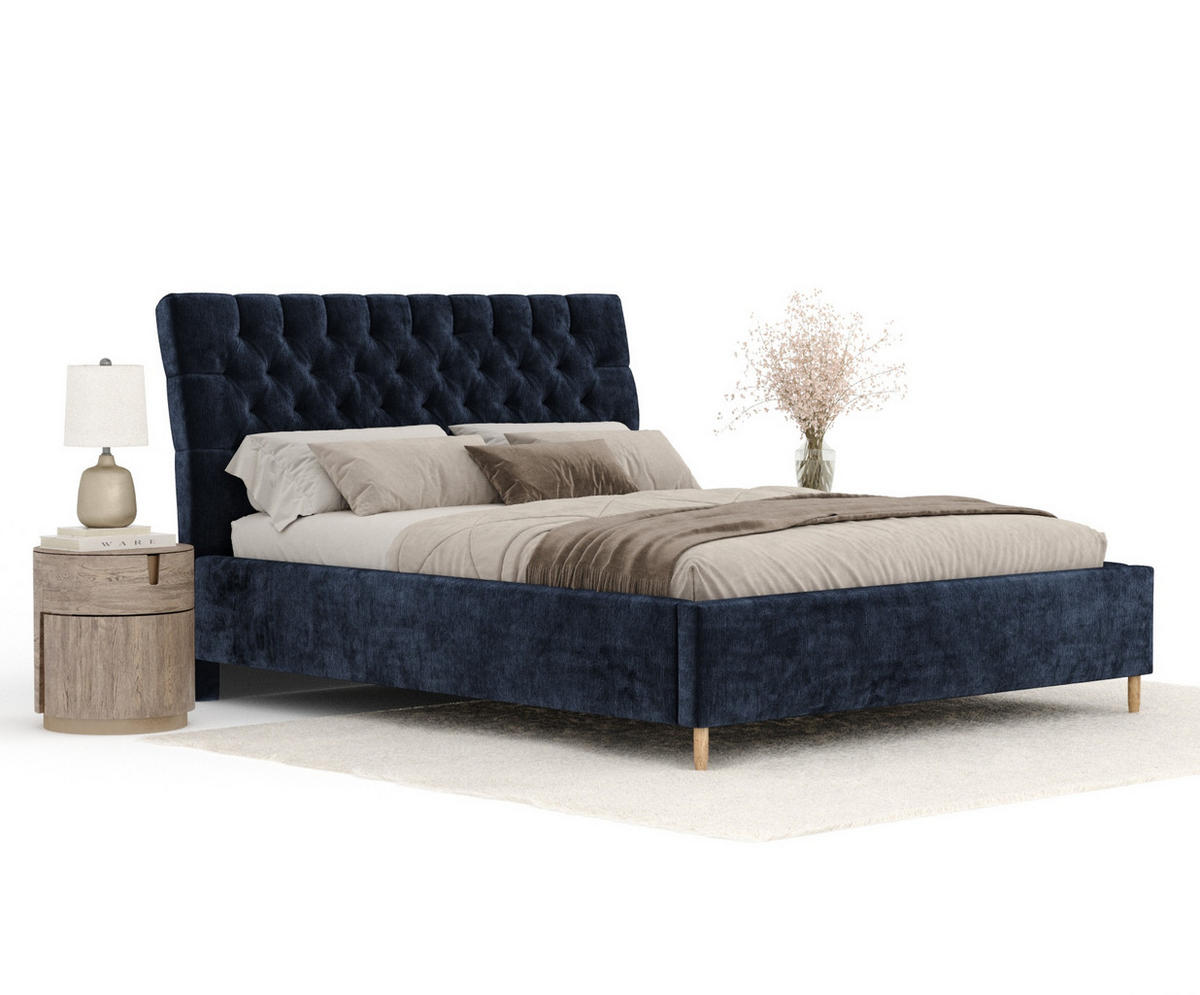 POLSTERBETT Vezzola Marineblau 180/200 cm im Chenille-Stoff - Naturfarben/Dunkelblau, Holz/Holzwerkstoff (180/200cm) - Maison de Reve