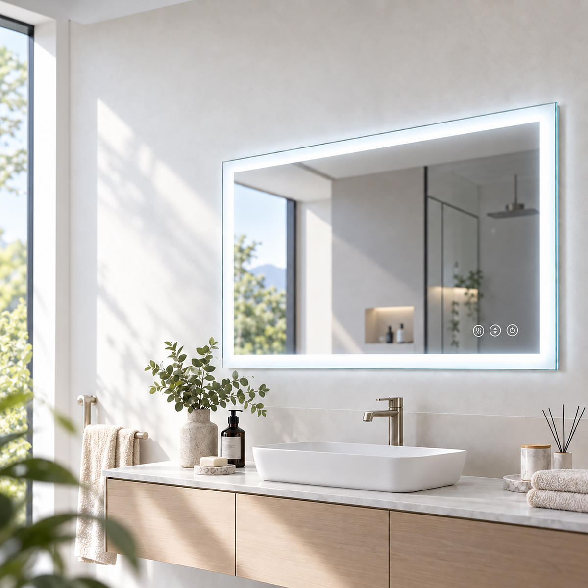 BADSPIEGEL Silber LED 80x60 cm - Transparent, Glas/Kunststoff (80/60/3.5cm) - Relaxdays