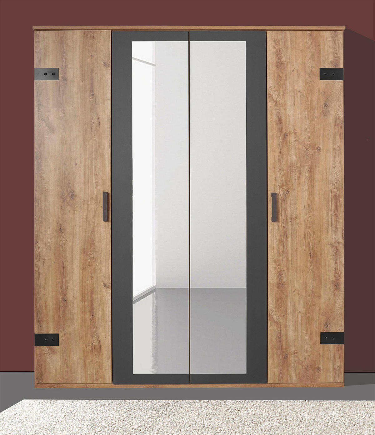DREHTÜRENSCHRANK Malmö Plankeneiche / Graphit 180 / 58 / 210cm - Eichefarben/Graphitfarben, Holz/Holzwerkstoff (180/210/58cm) - Wimex