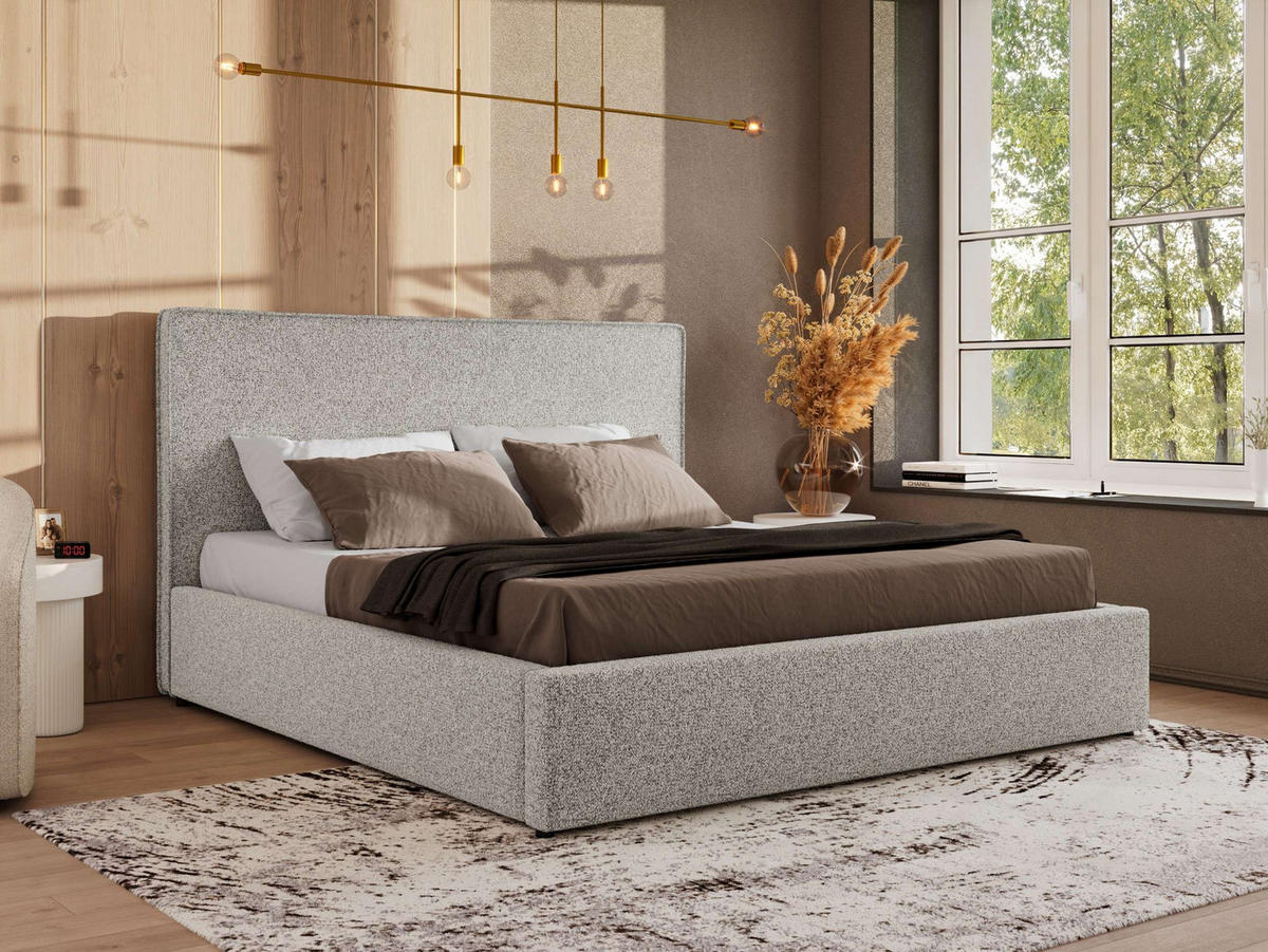 POLSTERBETT CORIVO CLASSIC 180/200 - Hellgrau Strukture - Schaum-Matratze - Hellgrau, Textil (180/200cm) - MKS