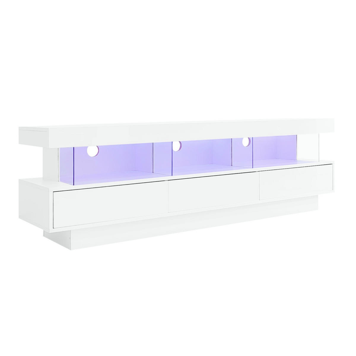 TV ormarić 160/38/50,5 cm bijeli od iverice s LED rasvjetom i 3 staklena pretinca - bijela, drvni materijal (160/50.5/38cm) - OKWISH