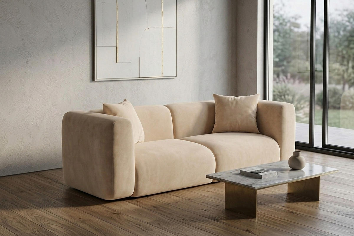 SOFA 2-Sitzer, Velvet-Stoff Bluvel, Creme, GRETA - Creme, Holz (228/70/89cm) - Kaiser Möbel
