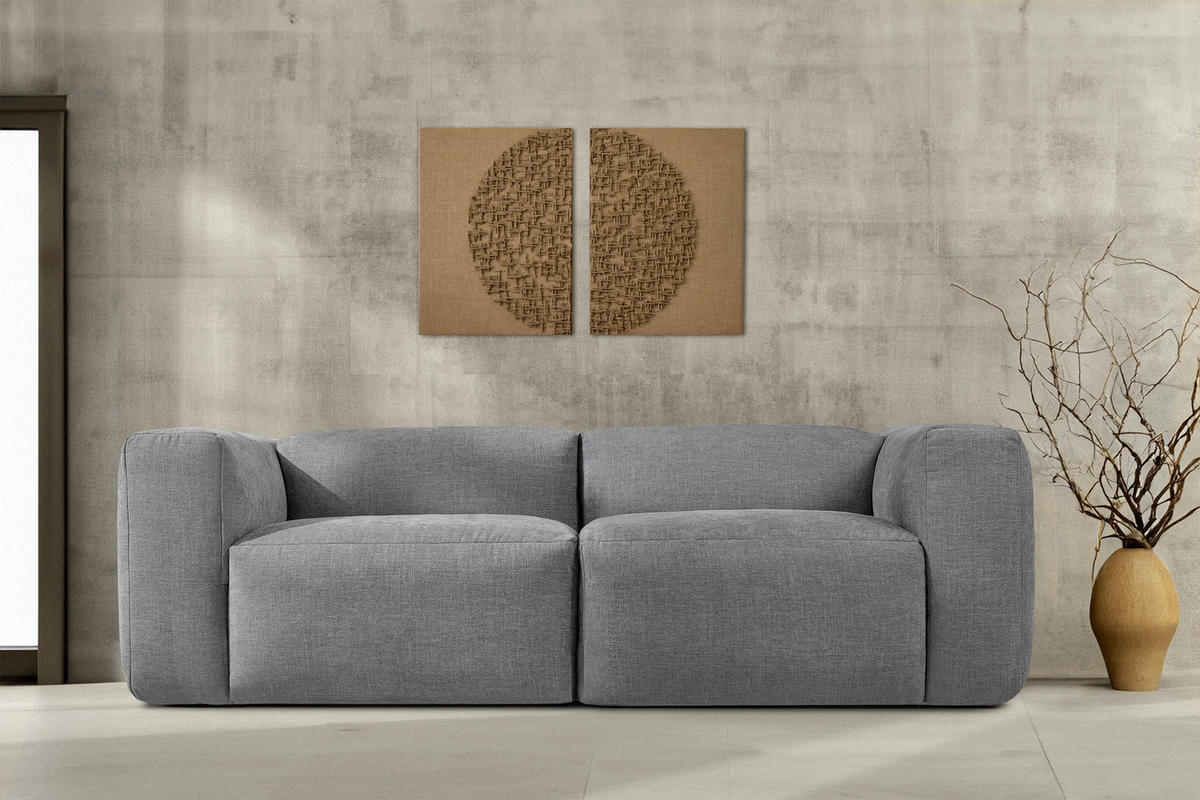 2,5-SITZER-MODULSOFA BUFFO mit extrem weicher und bequemer Sitzfläche, Gewebestoff, hell aschfahl - Hellgrau/Grau, Textil (250/73/96cm) - KONSIMO®