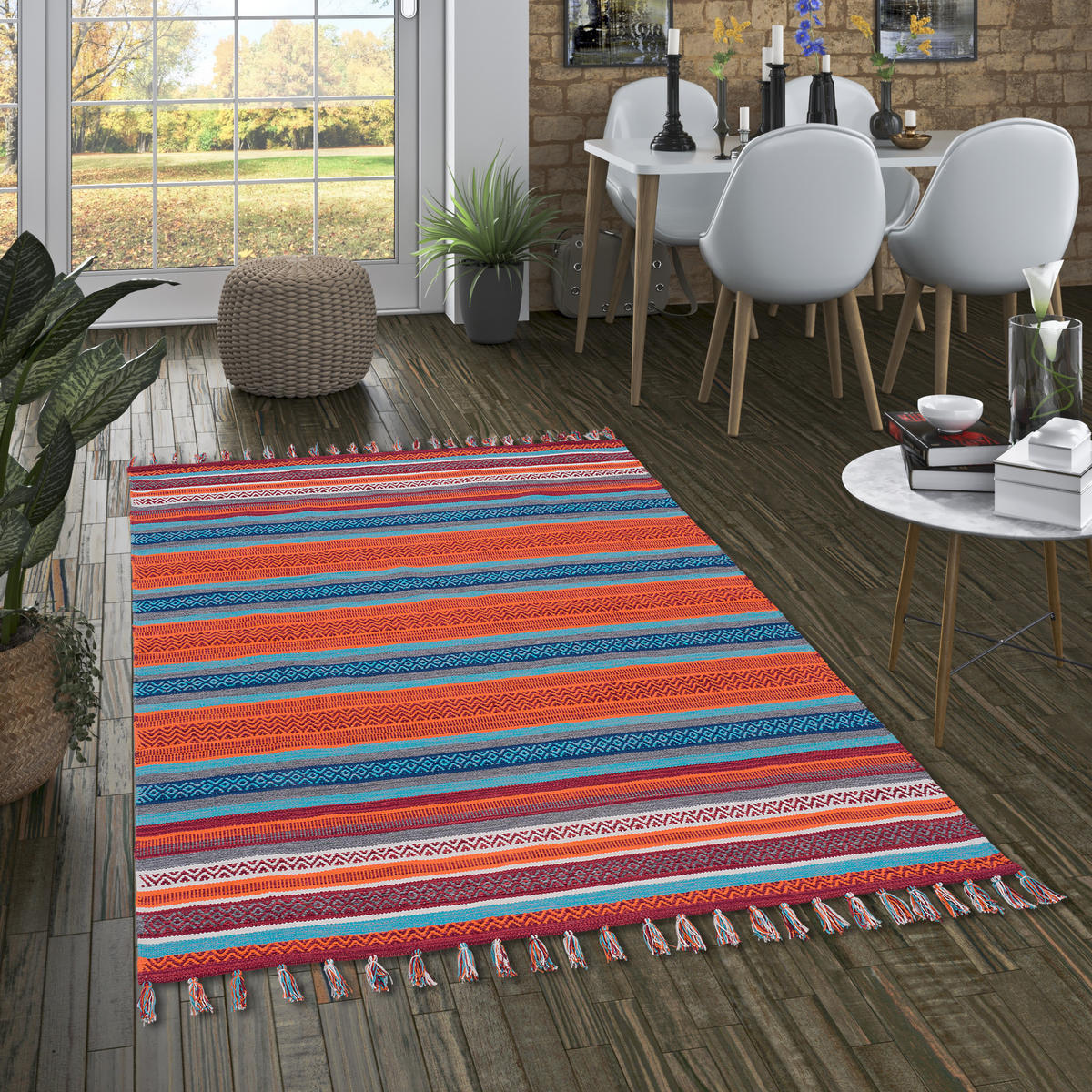 KELIM BAUMWOLLE NATUR TEPPICH GRACE - Türkis, Textil (140/200cm) - Pergamon