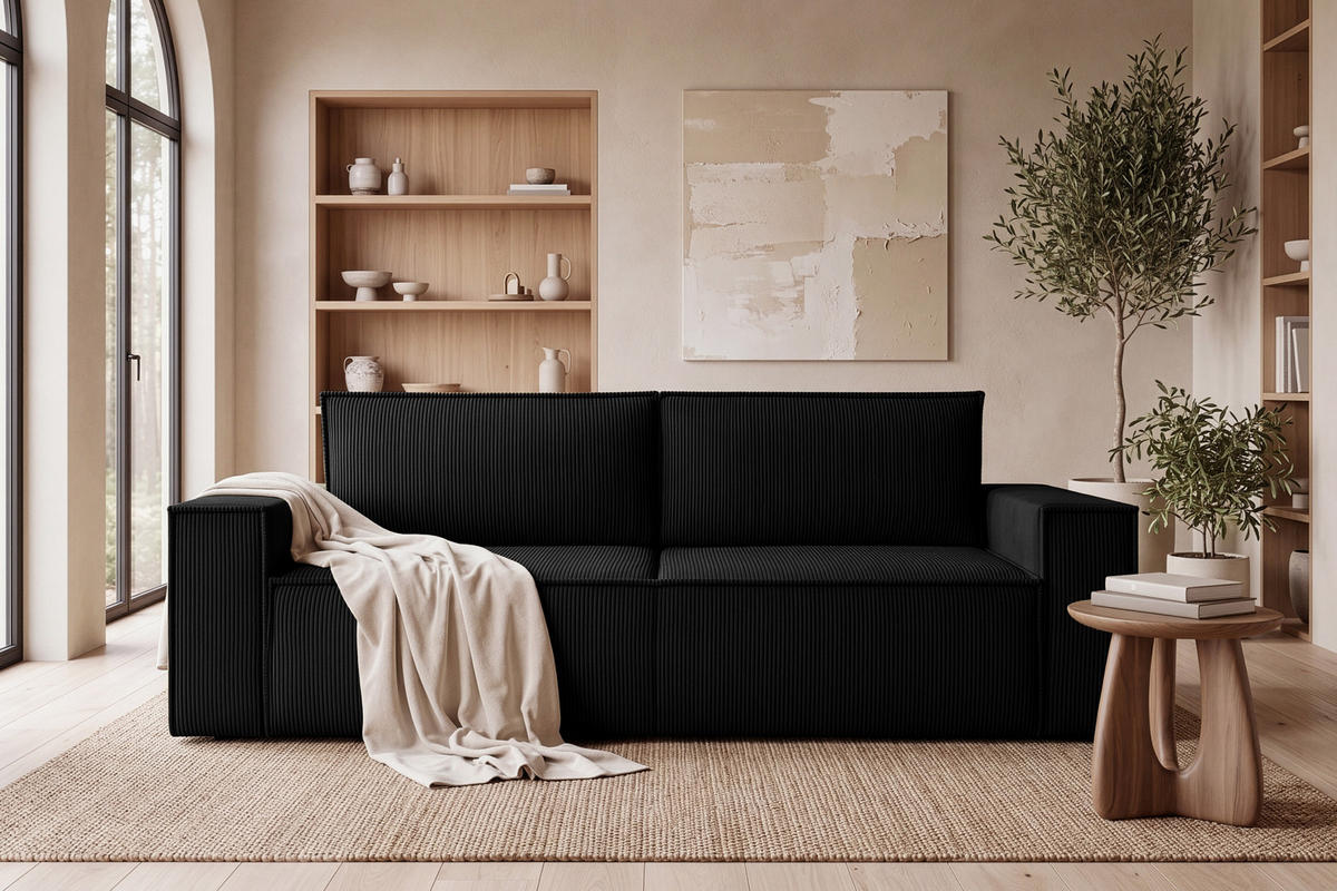 3-SITZER-SCHLAFSOFA NAPI in Pet Friendly Cord-Stoff, Schwarz - Schwarz, Textil (244/89/101cm) - KONSIMO®