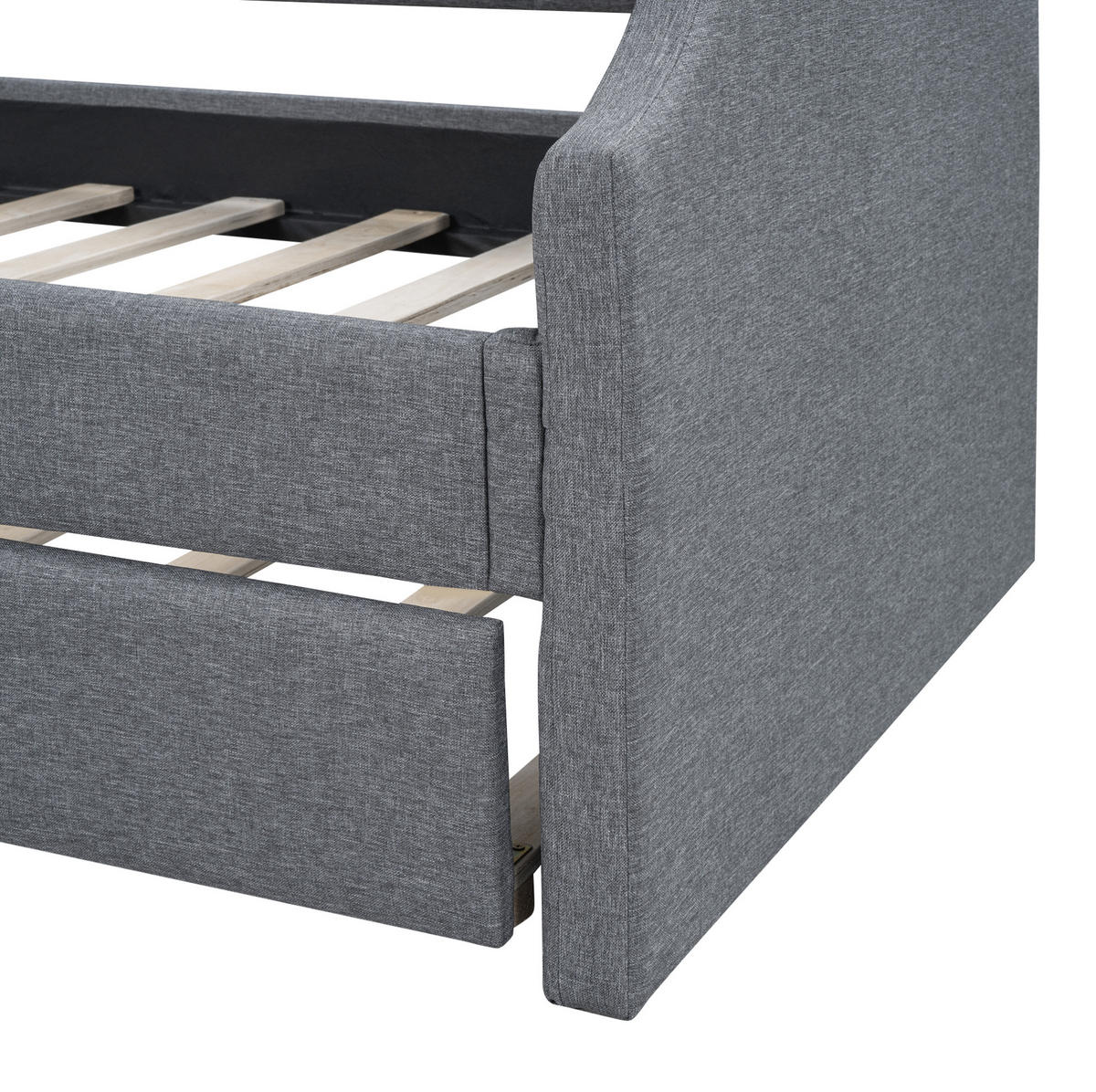 POLSTERBETT 90/200 cm Grau aus Leinen mit Rollbett - Grau, Textil (90/200cm) - OKMYHOME
