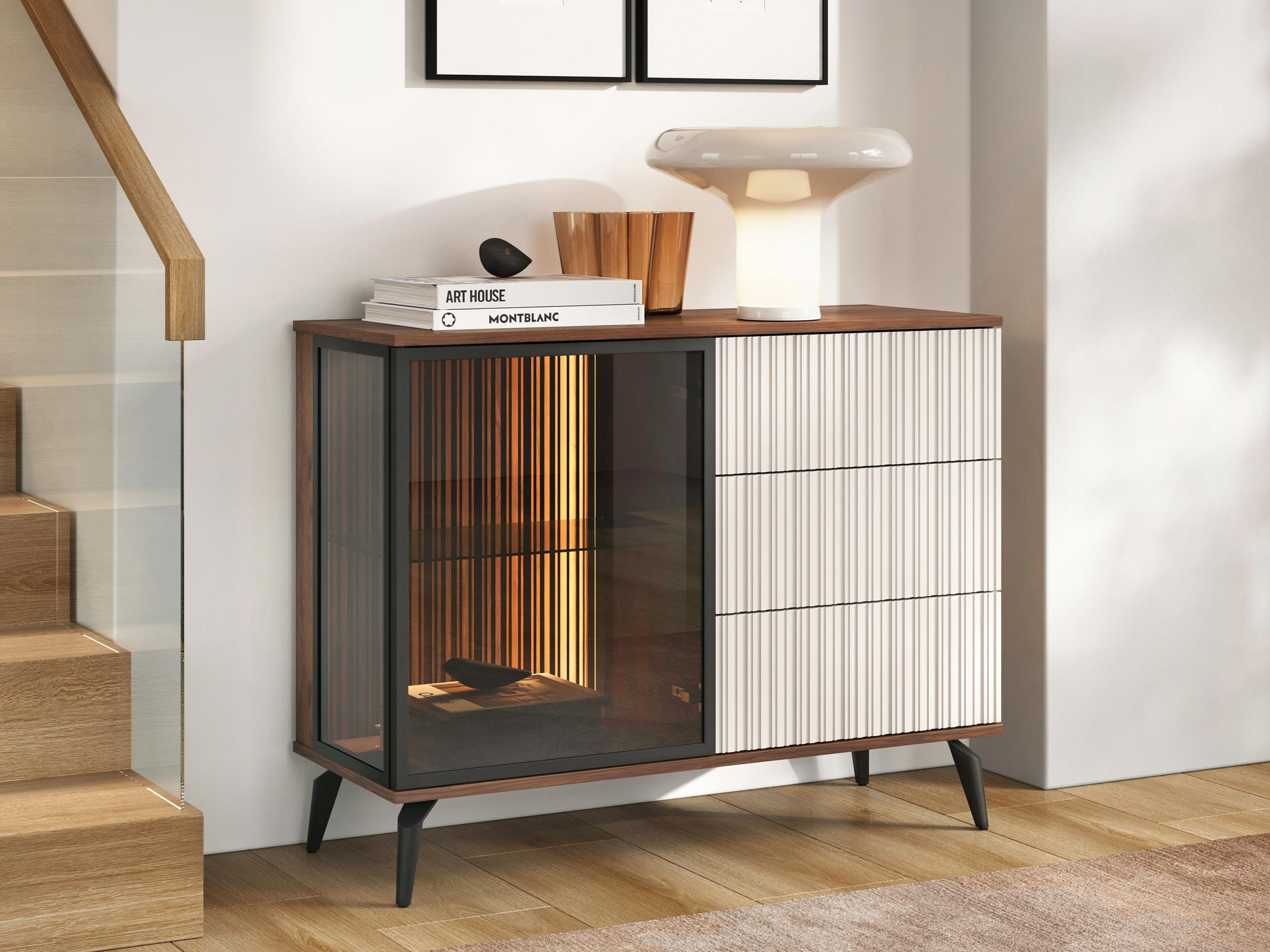 KOMMODE Vici KSZ103 - Kaschmir/Schwarz, Holzwerkstoff/Metall (103/80/39cm) - MIRJAN24