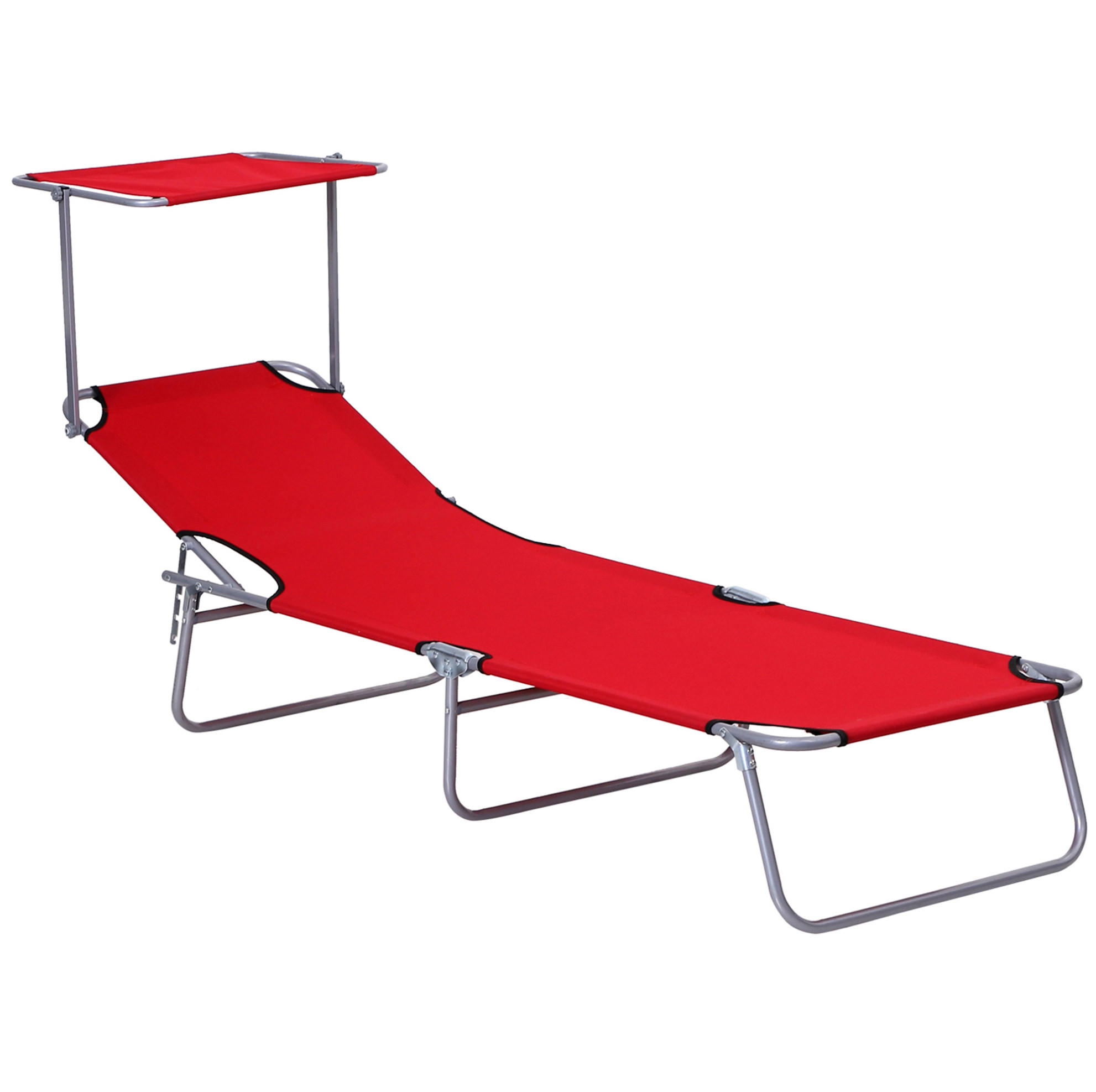 Modfu ZAHRADNÍ lehátko z kovu 187x58x36 cm červené s nastavitelnou stříškou, skládací a lehké