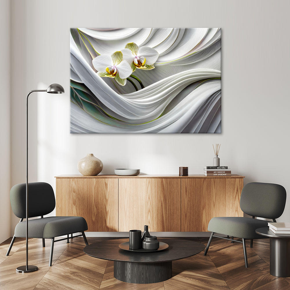 LEINWANDBILD Orchidee abstrakt 3D 100x70cm - Weiß, Textil (100/70cm) - Feeby