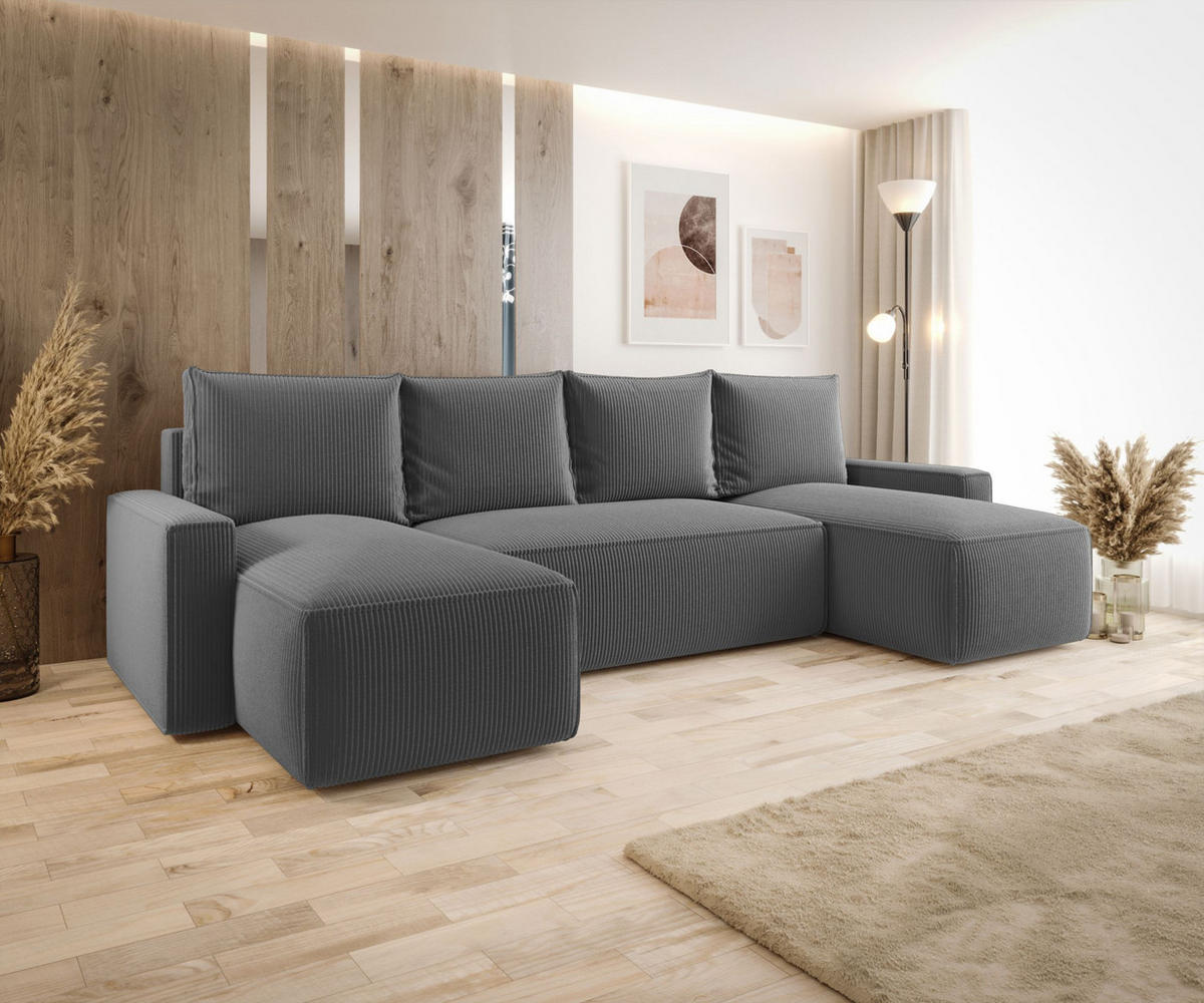 WOHNLANDSCHAFT mit Schlaffunktion SAVIO U Poso 60 - Grau, Textil (300/75/140cm) - Bedante