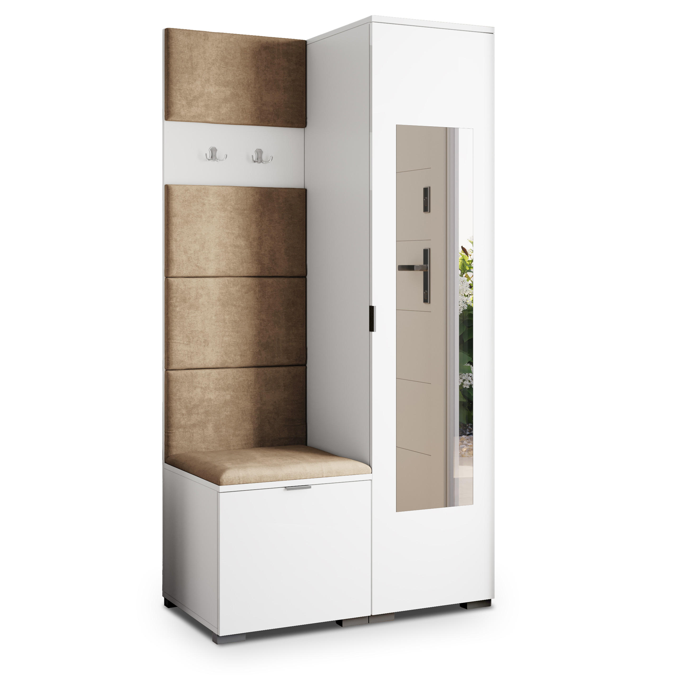 Masseno Garderobenschrank Weiß, Mokka 95x181x51 cm