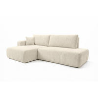 ECKSOFA Mit Schlaffunktion Und Bettkasten, Cordstoff Tilia, Ecru, Links, OPEN XL - Ecru, Holz (262/145cm) - Kaiser Möbel