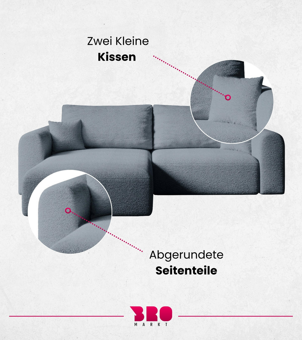 ECKSOFA Kornel mit Schlaffunktion Grau Boucle - Grau, Textil (248/165cm) - Bromarkt