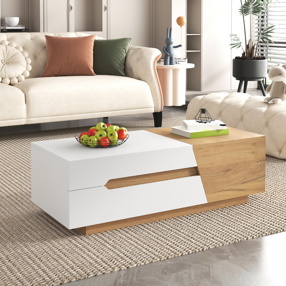 COUCHTISCH ausziehbar Schubladen Farbblock - Naturfarben, Holz (50/120/37.5cm) - LEBENLANG