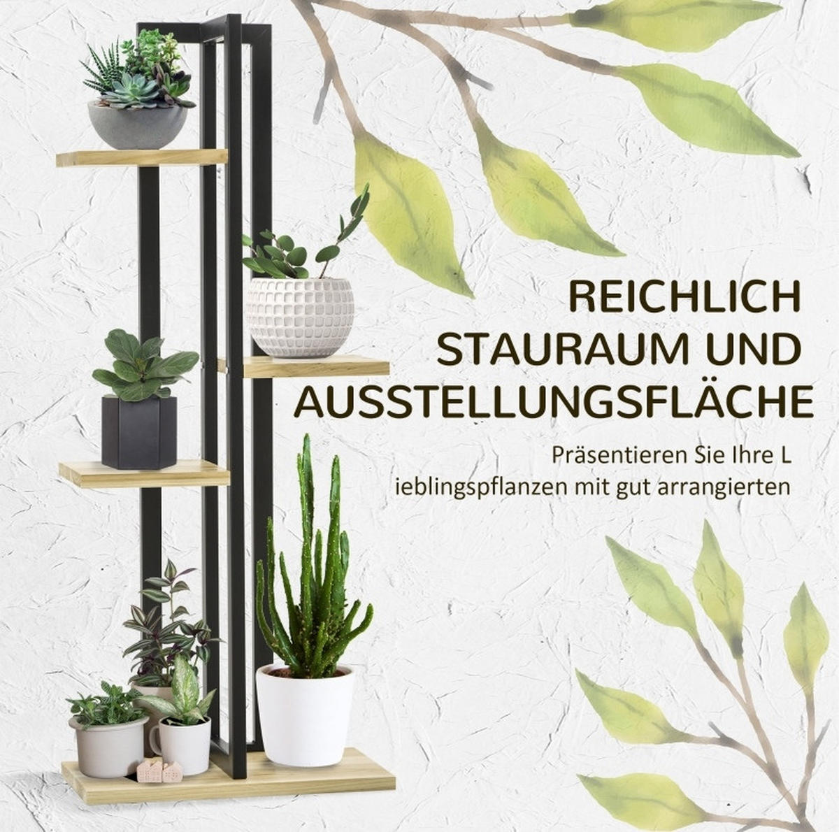 BLUMENTREPPE aus Holz 45x25x110 cm in Schwarz - Schwarz, Holz (25/110/45cm) - Modfu