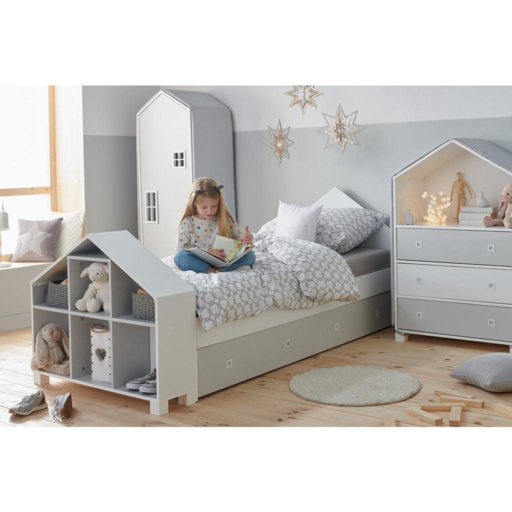 Thumbnail - Konsimo® Hausbett, Weiß, Grau, Holz, Rechteckig, 200x90 cm, Hergestellt in Europa, Kinder- & Jugendzimmer, Kindermöbel, ...